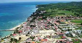 An aerial view of the commune of Saint-Louis, on Marie-Galante