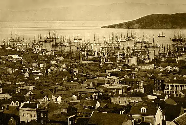 Image 41San Francisco harbor, c. 1850–51. (from History of California)