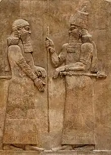 Sargon II (right), probably facing his heir Sennacherib, Khorsabad