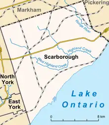 Map shows related shootings in Scarborough with a concentration along Lawrence Avenue East.