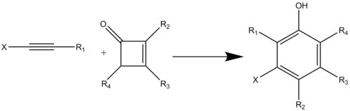 Scheme 1: Danheiser Benzannulation Reaction of an Alkyne and a Cyclobutenone(X= OR, SR, NR2)