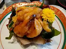 Sea pineapple (hoya) served as sashimi at a restaurant in Japan