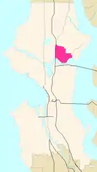 Map of the University District's location in Seattle