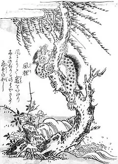 Fūri (風狸, wind tanuki) is a flying creature with the body of a raccoon dog and the fur of a leopard. It originates from China, where it is known as the fengli.