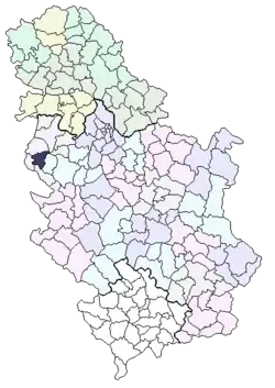 Location of the Krupanj municipality in Serbia