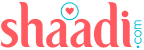 A wordmark displaying shaadi.com with an encircled heart above it