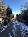 Light snowfall in the lane up through Sharptor