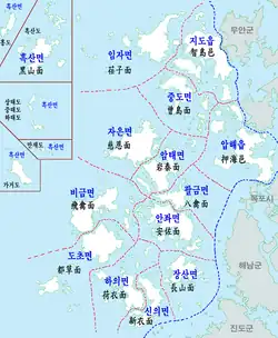 Position of Anjwa-myeon in the south-central region of Shinan County