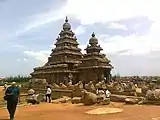 The rock-cut Shore Temple of the temples in Mahabalipuram, Tamil Nadu, 700–728.