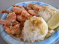 A shrimp plate lunch