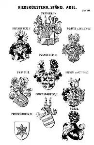 Counts von Pranckh zu Pux coat of arms (Siebmacher's Roll of Arms of Lower Austrian Nobility, 1918)