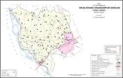 Map showing Sikandarpur (#142) in Sikandarpur Sarausi CD block