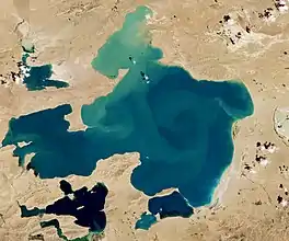 Aerial view of Siling Lake, showing its surroundings.