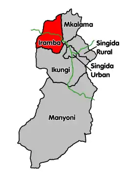 Iramba District's location within Singida Region.