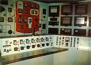 Control room: control rod position indicators in the foreground