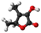 Ball-and-stick model of the sotolon molecule