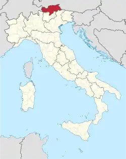 Map highlighting the location of the province of South Tyrol in Italy (in red)