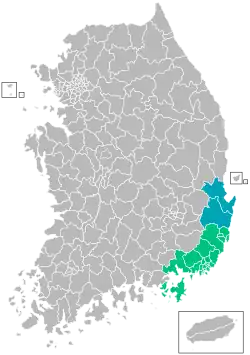 Location of Busan-Ulsan Metropolitan Area