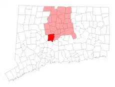 Southington's location within Hartford County and Connecticut