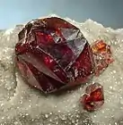 Gem quality twinned cherry-red sphalerite crystal (1.8 cm) from Hunan Province, China