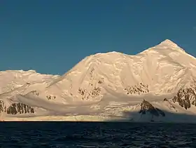 Great Needle Peak from Bransfield Strait, with Serdica Peak in the middle and Mount Friesland in the left background