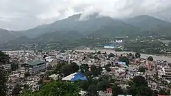 View of Srinagar, Pauri Garhwal, Uttarakhand with mountains