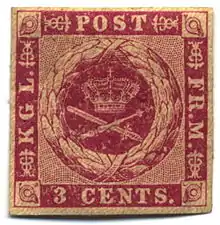 Danish West Indies stamp, 1866, with wavy burelage visible on margins and corners