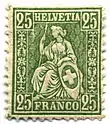 Helvetia on a 25-centime Swiss postage stamp, 1881