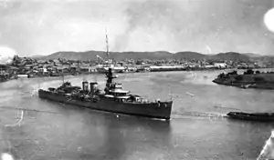 Dunedin at Gardens Reach at Naval Base Brisbane on the Brisbane River. South Brisbane wharves in background