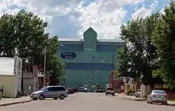 View down Main Street at Stavely'slast remaining grain elevator, June 2010