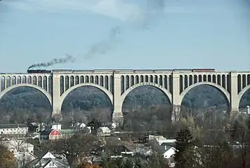 CPR No. 2317 crossing the Tunkhannock Viaduct with an excursion train, on March 8, 2007