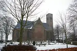 Church with stubby tower