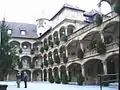 Inner courtyard with Christmas decorations.