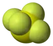 Space-filling model of sulfur tetrafluoride