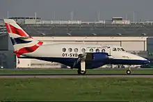 Sun-Air of Scandinavia in British Airways livery British Aerospace BAe-3201 Jetstream 32EP OY-SVB at Düsseldorf International Airport