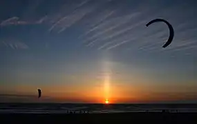 Sun pillar in San Francisco, California.