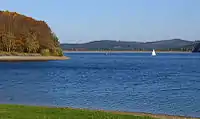 View of the dam from one of the campsites on the West bank