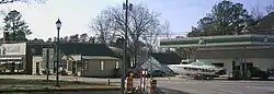 Shops and a gas station in downtown Surry