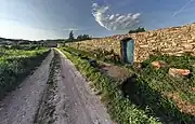 The remaining section of city walls in town of Svätý Jur, Slovakia