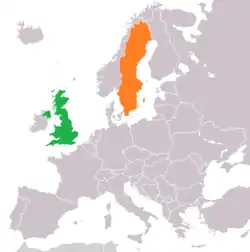 Map indicating locations of United Kingdom and Sweden