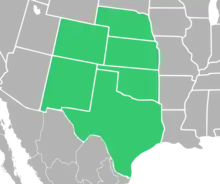 Symphyotrichum fendleri distribution map: US — Colorado, Kansas, Nebraska, New Mexico, Oklahoma, and Texas