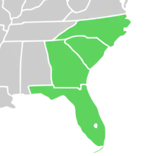 Symphyotrichum simmondsii native distribution map: US — Florida, Georgia, North Carolina, and South Carolina.