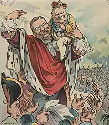 Image 4U.S. President Theodore Roosevelt introduces Taft as his crown prince: Puck magazine cover, 1906. (from Political cartoon)