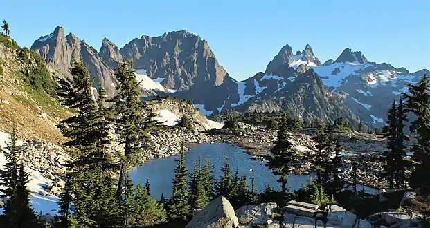 Summit Chief Mountain left of center, from Tank Lakes