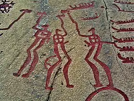 Men with weapons. Tanumshede, western Sweden.