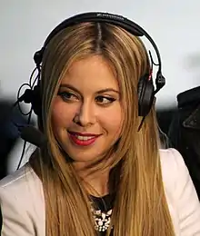 Lipinski in the commentary box at the 2014 Winter Olympics in Sochi