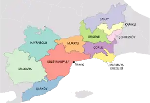 Map showing Çerkezköy District in Tekirdağ Province