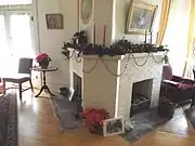 Double chimney in the Niels Petersen House living room.