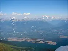 Tête Jaune Cache from summit of Mica Mountain. Mount Robson in background