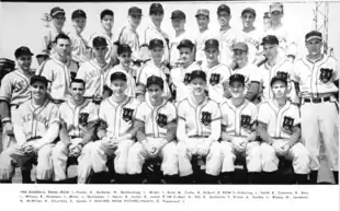 "A team photograph of the 1954 University of Cincinnati baseball team."